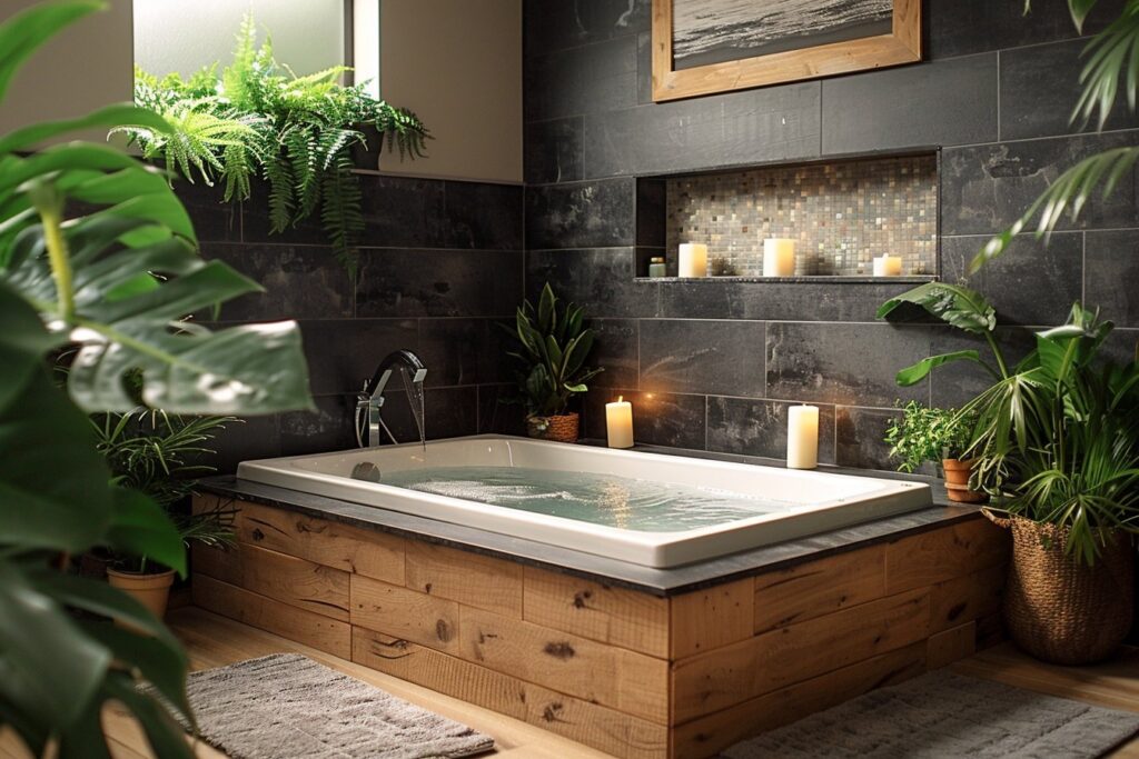 Créer un espace de détente unique avec une salle de bain noir et bois